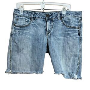 Silver Jeans Shorts Womens 32 35 Blue Eden Distressed Fringe Hem Cutoff Bottoms